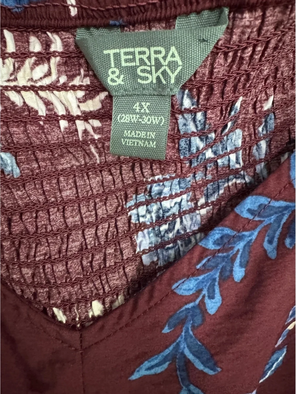 Terra & Sky Women's 4X Floral Print Midi Dress Burgundy Blue Cottagecore Boho - Picture 3 of 9